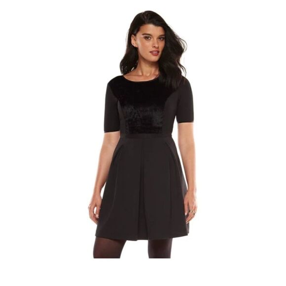 Elie Tahari Mixed Media Fit & Flare Dress Black Size 4 - Picture 1 of 16